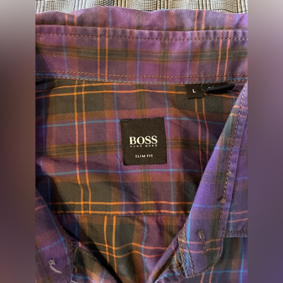 Hugo Boss casual button up - large - purple check pattern - GUC - Picture 4 of 5